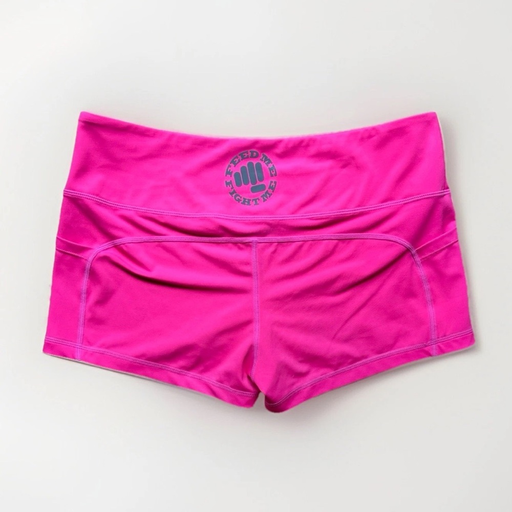 Feed Me Fight Me Fitness Weightlifting Booty Shorts Bright Pink 2.5” Inseam Gym